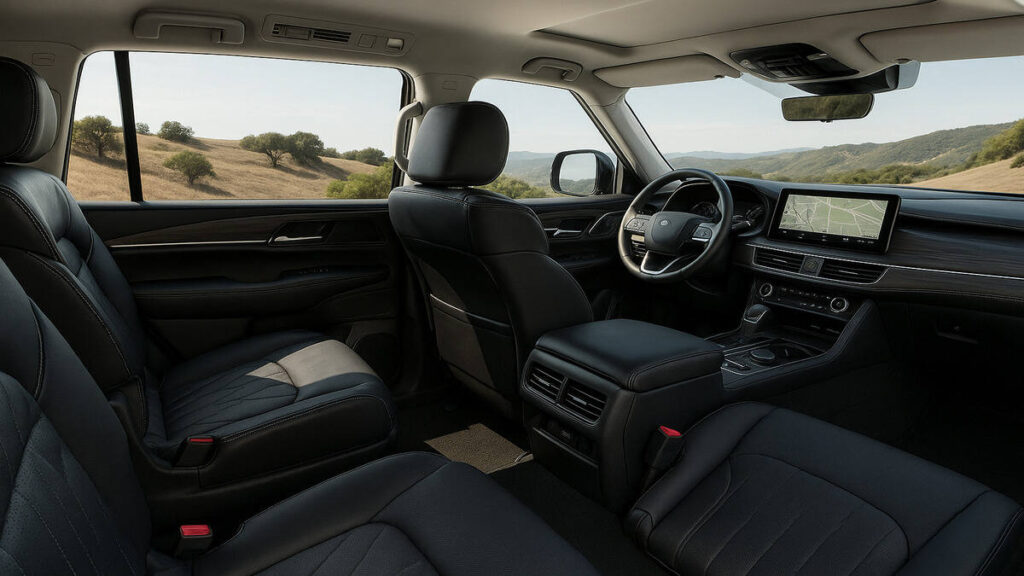 “2026 Infiniti QX80 second-row and third-row seats showing spacious cabin and leather interior”