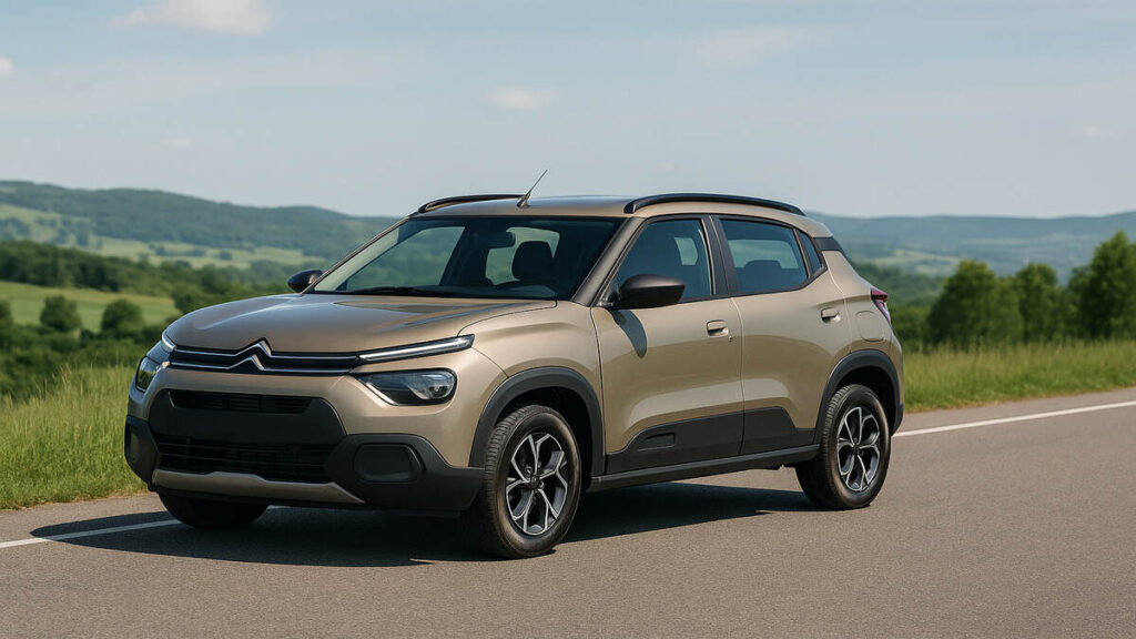 Citroen eC3 2024 electric car in beige parked on a scenic road