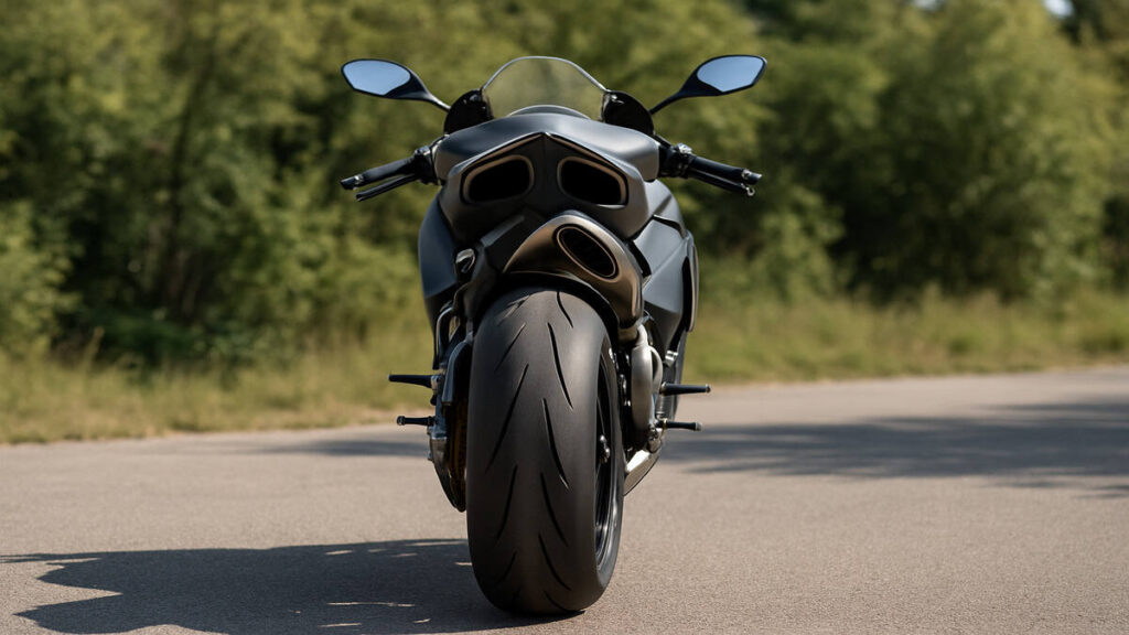 Ducati Superleggera V4 rear view on road with natural background

