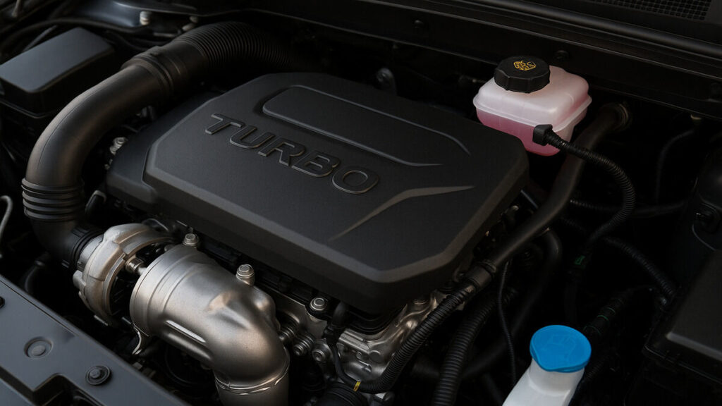 Mahindra XUV 3XO EV turbo engine close-up showing detailed components