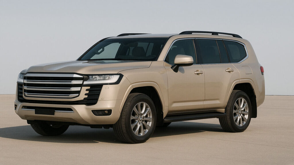 Toyota Land Cruiser 300 beige colour front view on plain background