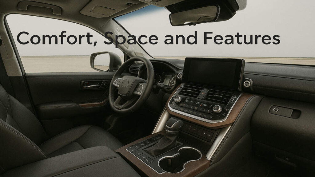 Toyota Land Cruiser 300 interior dashboard and seats in natural light