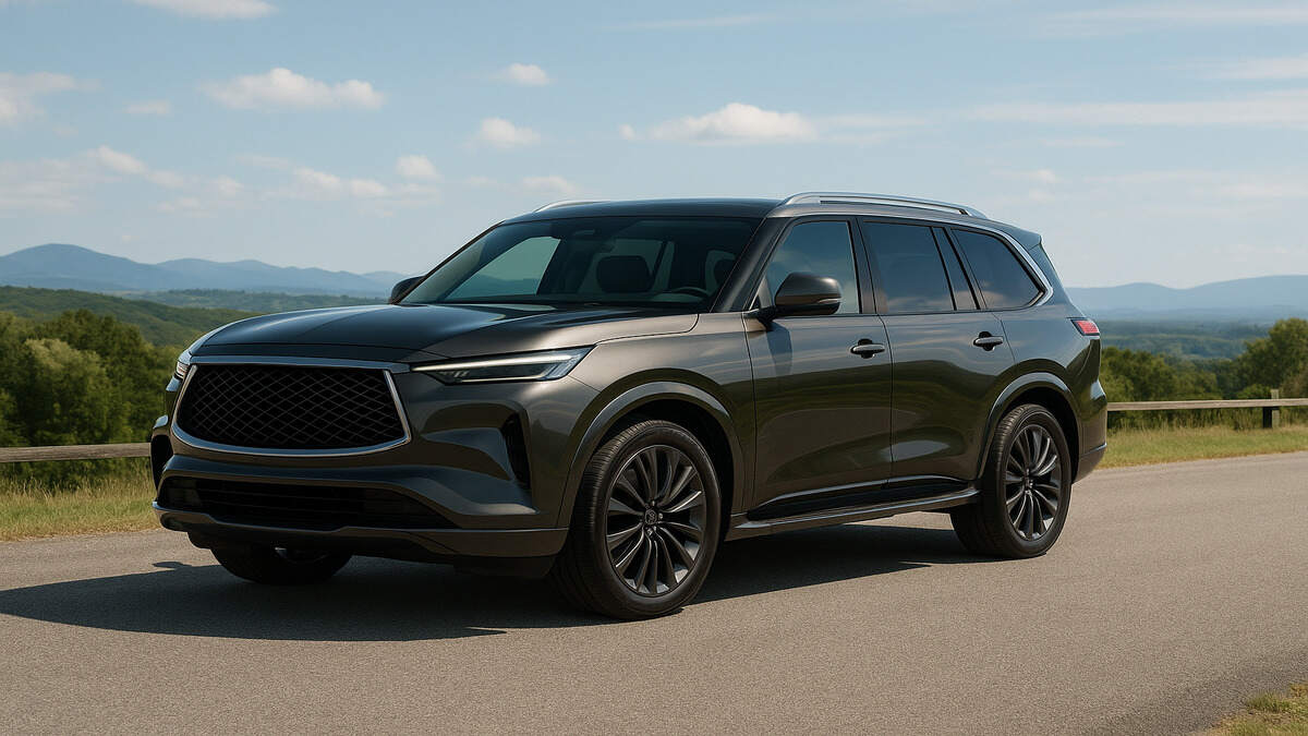 “2026 Infiniti QX80 parked on a scenic road in natural daylight”