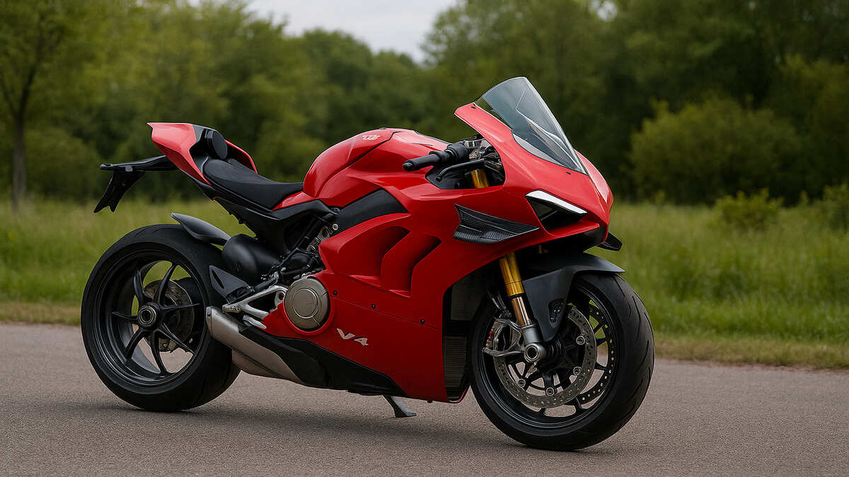 Ducati Superleggera V4 front view in natural daylight on road