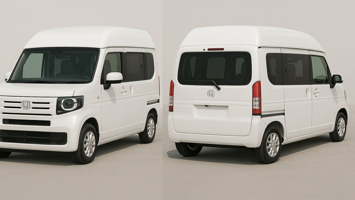“Honda N Box Camper 2026 front and rear view in Pearl White color, clean background, realistic daylight photo.”