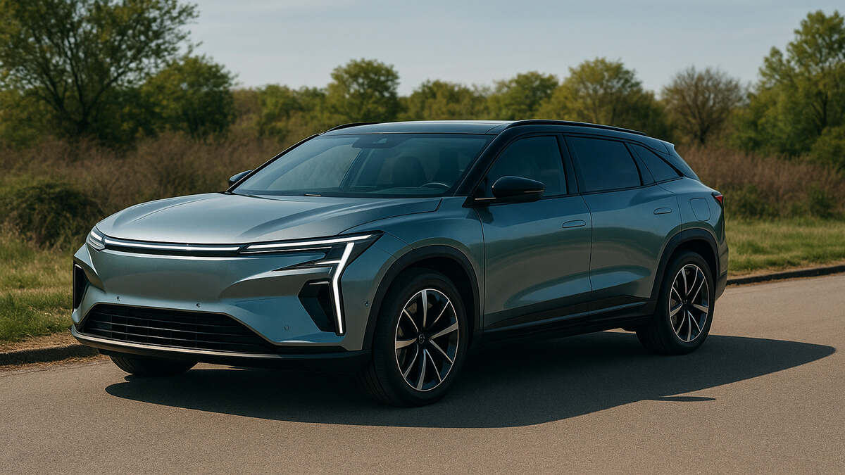 “Mahindra XEV 9s electric SUV front look on road”